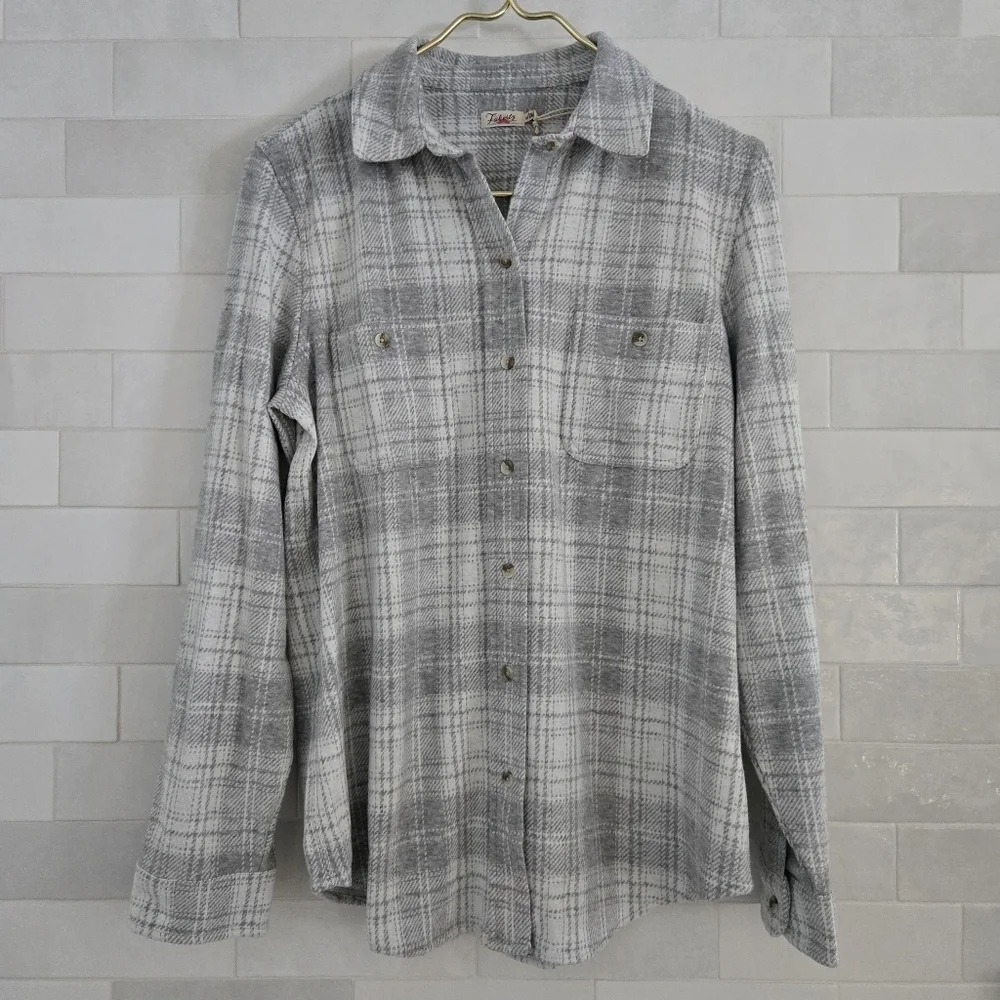 NEW Faherty Legend Sweater Shirt Button-Up Winter Clouds Plaid Gray Cream Med - Picture 2 of 13